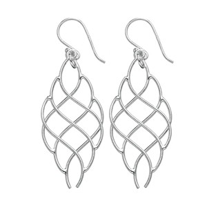Sterling Silver Double Wavy Dangle Earrings - A-1720